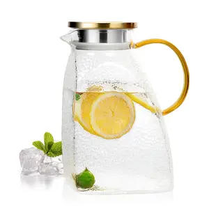 1.8L/64oz Fridge Door Glass Water Jug Water Pitcher with Stainless Steel Lid USA