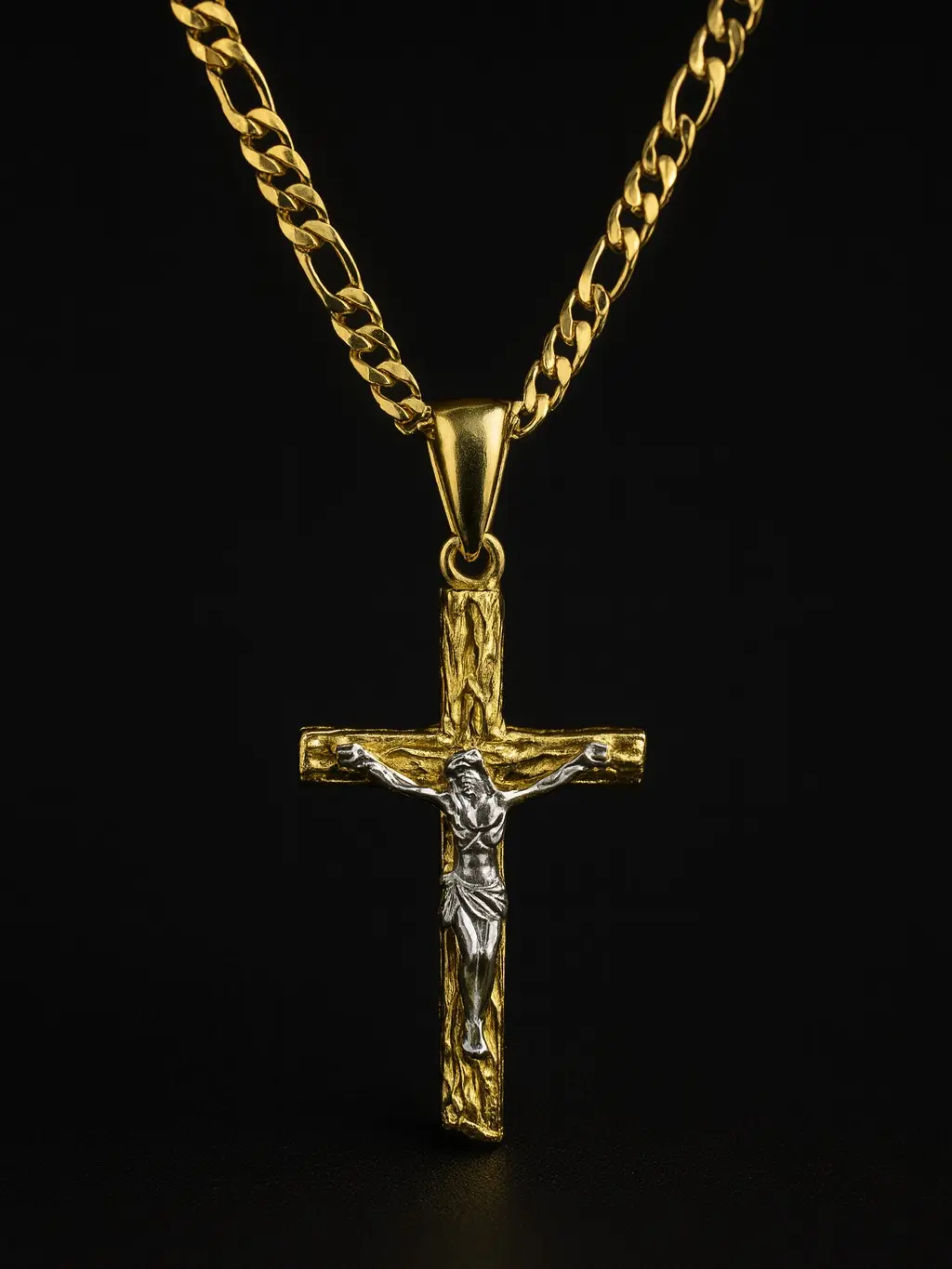Mens Jesus Cross Necklace Figaro Chain 3mm 20" 24" Male Female