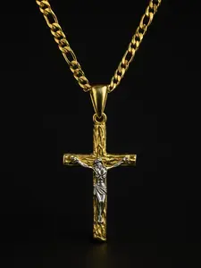 Mens Jesus Cross Necklace Figaro Chain 3mm 20" 24" Male Female