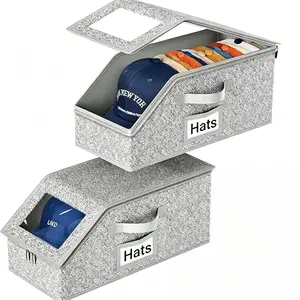 Stackable Hat Storage Boxes for Baseball Cap, Holds Up to 24 ， 2 PCS Hat Storage Boxes .