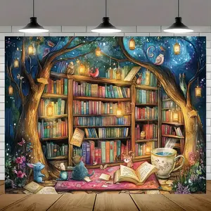 Reading Nook Tapestry Forest Library Backdrop Fantasy Book Theme Wall Hanging Photography Background Aesthetic Decor for Living Room Bedroom Indoor Outdoor Home Decoration