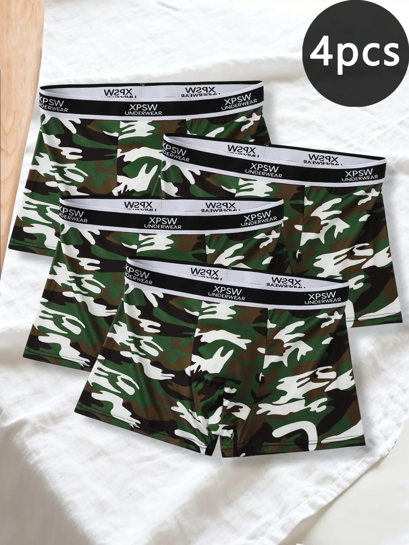 Men's 4-pack camouflage boxer briefs, made of soft material with breathable and comfortable fabric, stylish men's underwear, suitable for active men Undergarments
