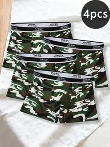 4-Pack Men's Camo Boxer Briefs, Bold Multi-Color Camo Print Set, Trendy Street Style Underwear, Fitted Fashion for All Seasons