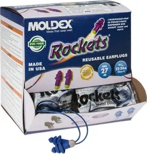MOLDEX 6415 Blue Metal-Detectable Corded Earplugs, 27 dB Noise Reduction, 50-Qty Pack, Reusability-Focused Work Safety Equipment for Home Improvement & Security