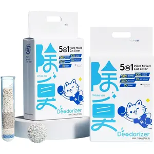 2Bags 5-in-1 Tofu  Litter,  Cassava, Bentonite, Baking Soda, SAP,  ,  Clumping,  Water Adsorption & Deodorization, No , Dust-Free, Flushable, (7.9lbs x 2)