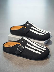men's casual skeleton print slides, breathable comfortable slippers, fashionable slides for indoor & outdoor wear, walking shoes, footwear