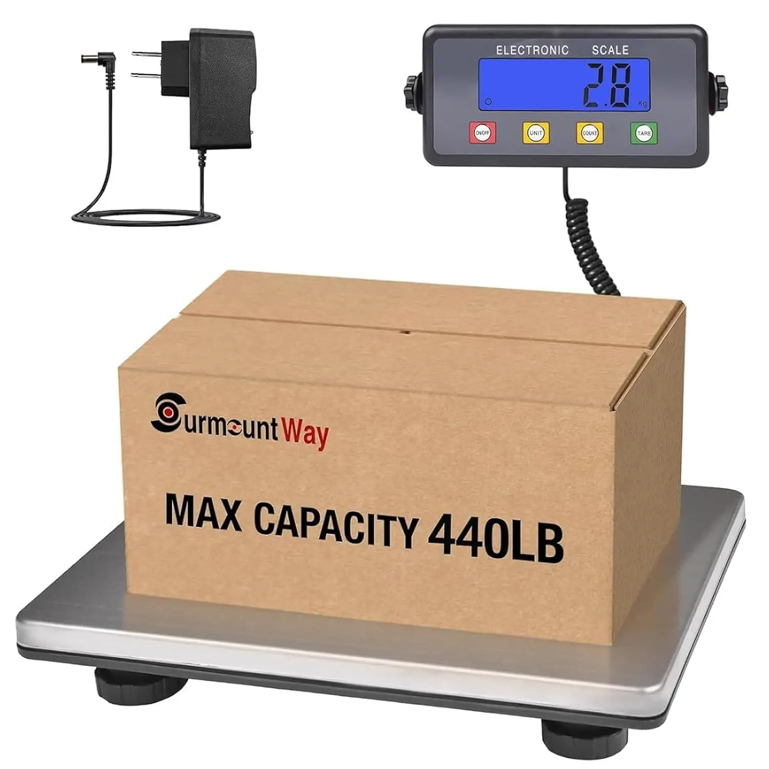 Digital Rectangular Solid Large Electronic Shipping Scale (15.3"x11.8") - 440lb/0.2lb High Accuracy for Home Package Weighing, Small Business, with Tare/Count/Auto-Off Functions