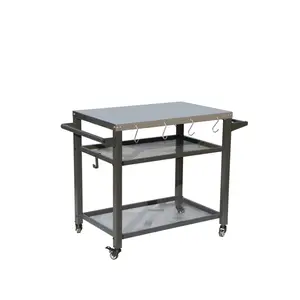 3-Shelf Outdoor Grill Table, Grill Cart with Wheels, Outdoor Pizza Oven and Food Prep Table, Blackstone Table with Stainless Steel Tabletop, Grill Stand for Blackstone Griddle for Outside BBQ Organiser Racks