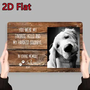 1PC 2D flat  In Loving Memory Pet Memorial Tin Sign Custom Photo Engraved Dog Cat Remembrance Plaque with Personalized Name Date Wooden Background Decorative Wall Art for Home Garden Pet Loss Sympat