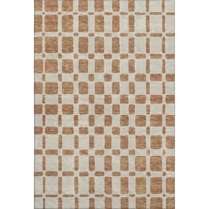 HomeRoots 669330 10 x 14 ft. Terra Cotta & Beige Geometric Transitional Washable Machine Made Rectangle Area Rug with UV Protection