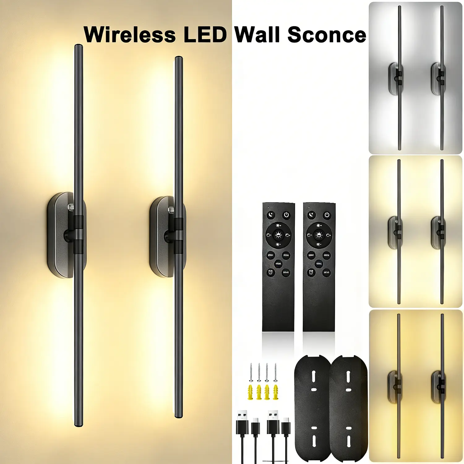 Wireless LED Wall Sconce – Rechargeable, Dimmable 3000K–6500K, Magnetic Linear Design with Remote Control, 360° Rotation & Timer – Ideal for Living Rooms & Bedrooms summerwins