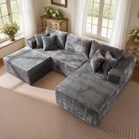 Grey Plush Corduroy Right Chaise