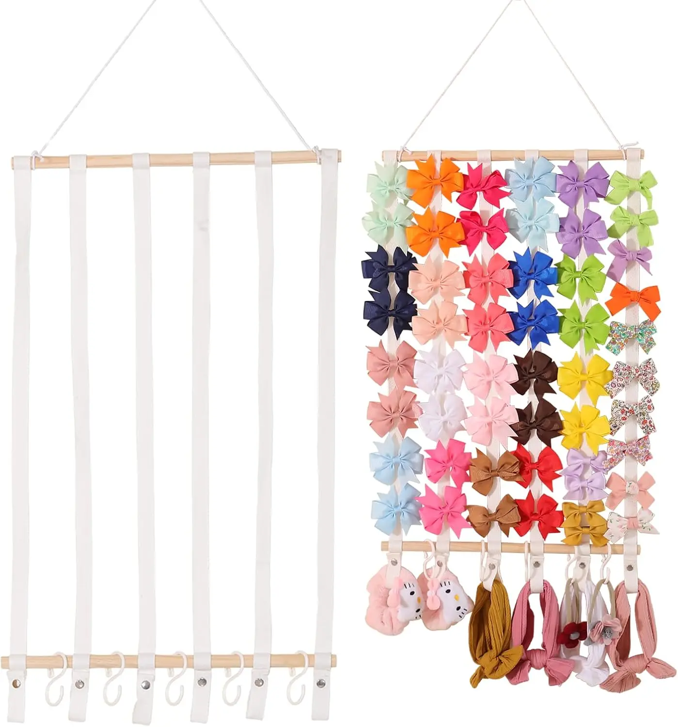 White Wall-Mounted Bow Holder for Girls - Baby Hair Accessory Organizer, Nursery Room Hanging Home Decor Storage for Hair Bows, Headbands