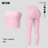 MFVIM Women's Solid Color Crop Tube Top & High Waist Leggings 2-Piece Sports Set - Casual, Comfortable, Breathable Activewear for Yoga, Gym, Sport Lover Lifestyle - Summer Sportswear Pants Travel Essentials