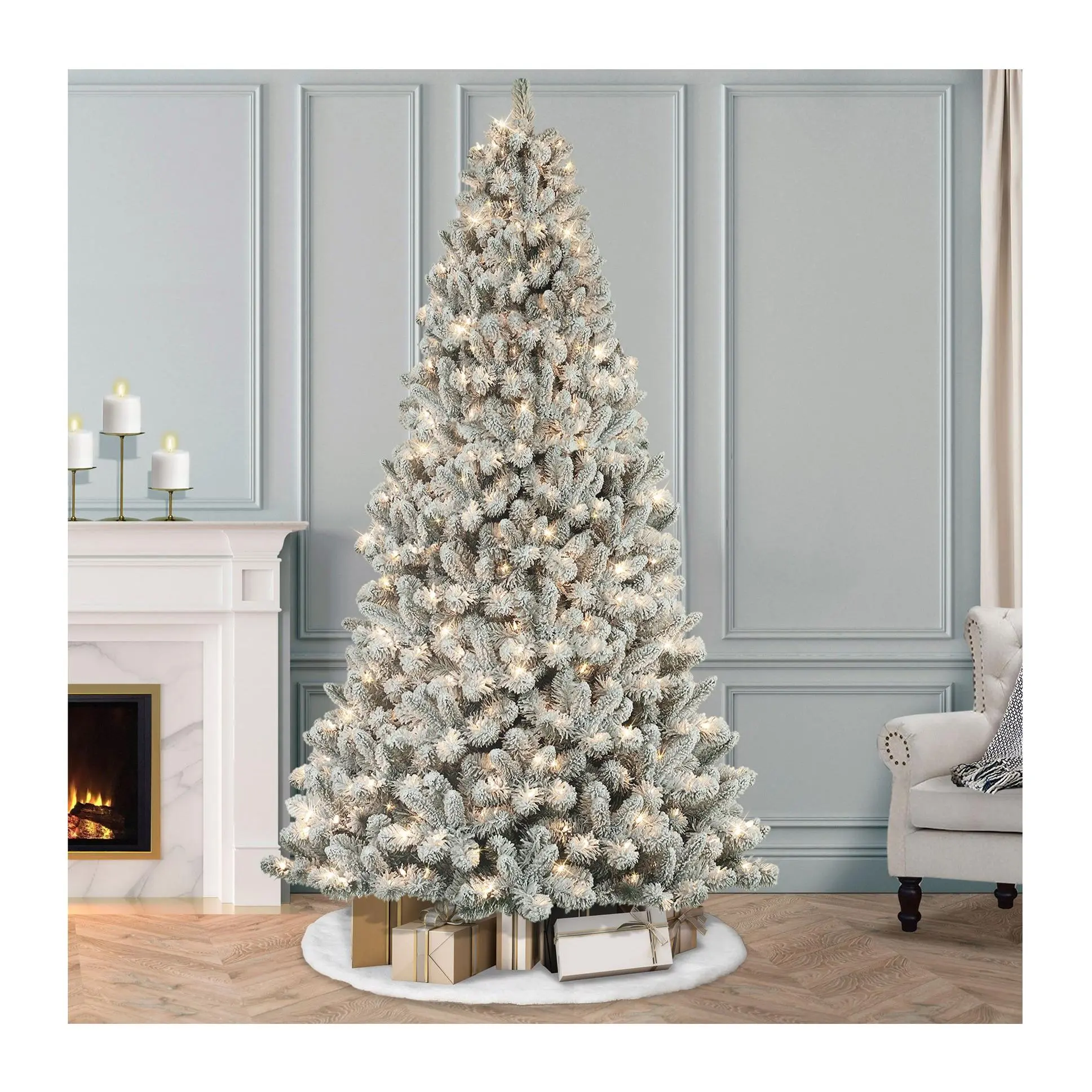Puleo Pre-Lit 7.5' Flocked Virginia Pine Christ mas Tree
