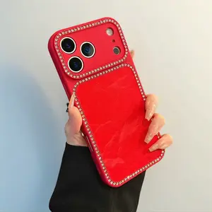 Large window diamond-embellished snow mountain suede protective case, suitable for iPhone 17, 17 Pro, solid color 16, matte 15, full coverage 14/13