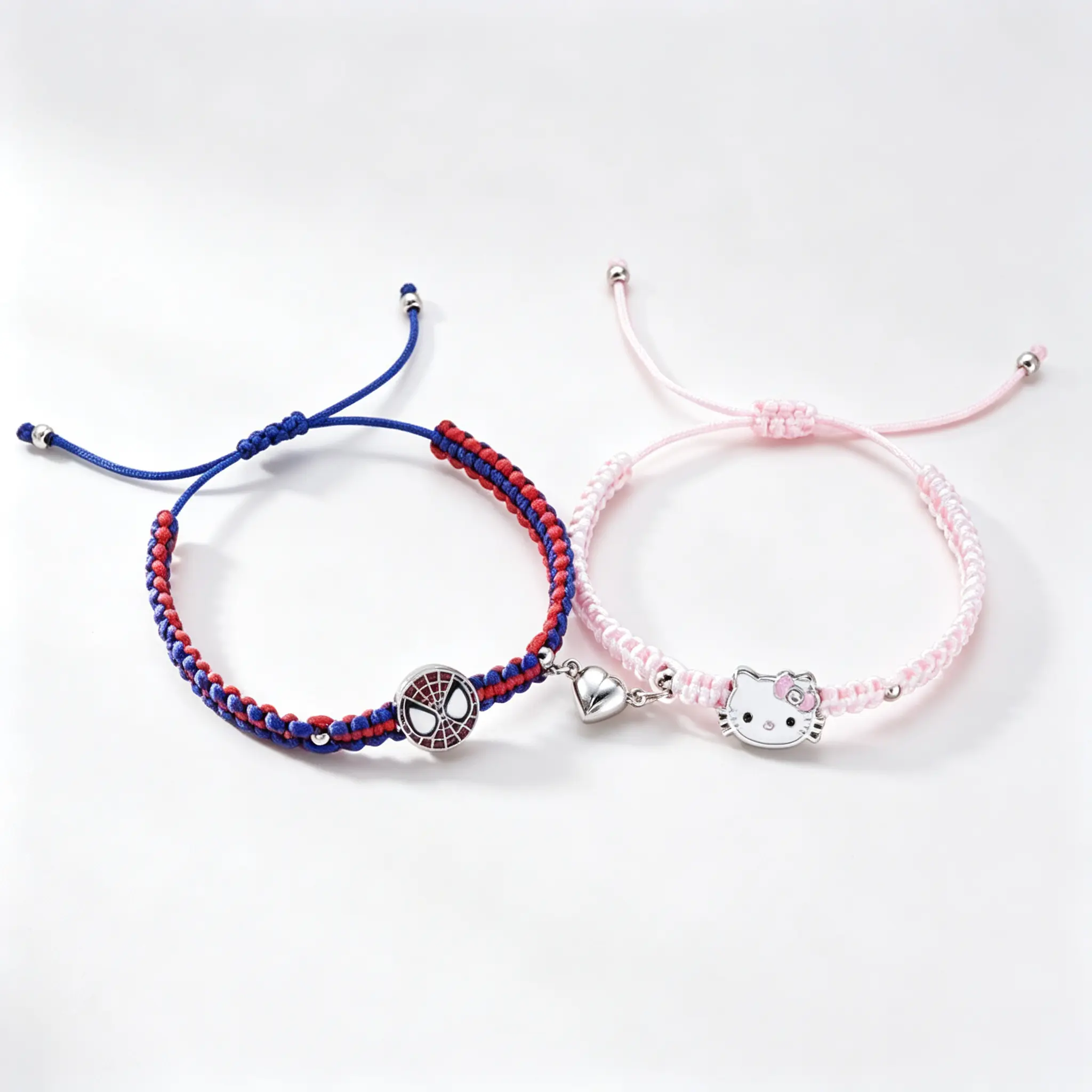 Spider‑Man and Kitty Knitted Magnetic Couple's Bracelets, Superhero Character Matching Pair Wrist Jewelry Magnet Attracting Bracelet Romantic Gift for Men Women Fans