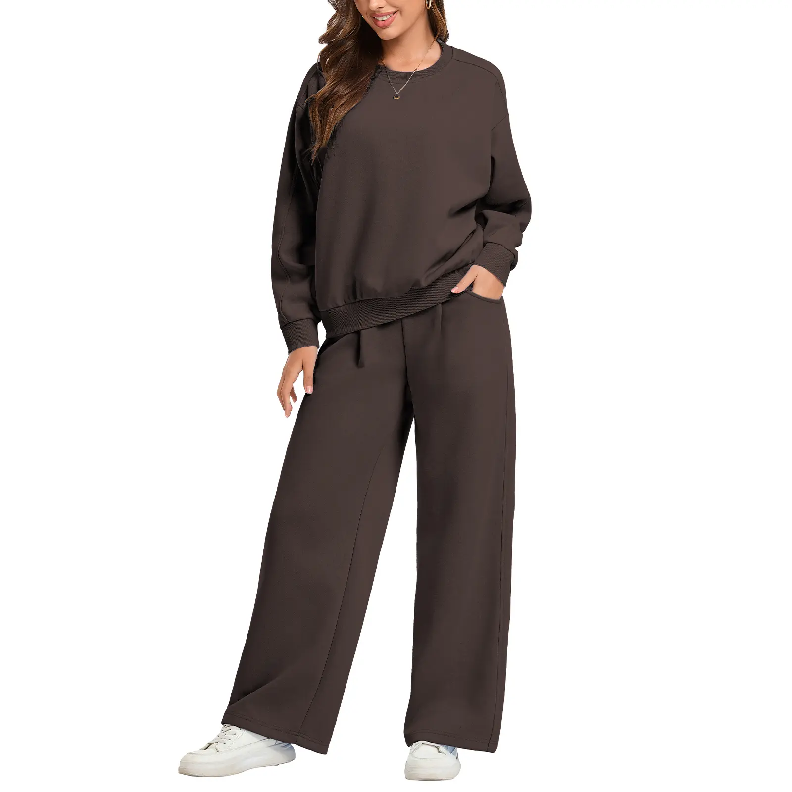 FAIABLE Lounge Sets for Women Crewneck Sweaters 2 Piece Outfits Drawstring Wide Leg Sweatpants Comfy Sweatsuit 2026 Fall Winter Clothes
