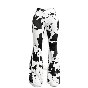 [Cow Print Flared Pants] Cow Print Flared Pants Spring Summer Elegant High Waist No Wear Pants Women's Clothing Fabric Women's Bottoms Polyester Casual Comfortable