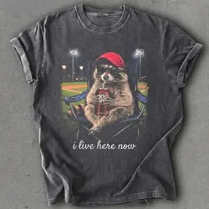 Raccoons Drinking Dr Pepper I Live Here Now T-Shirt, Raccoon Dr Pepper Shirt, Funny Meme Genz Dank Shirt, Baseball Mama Gifts 00P S