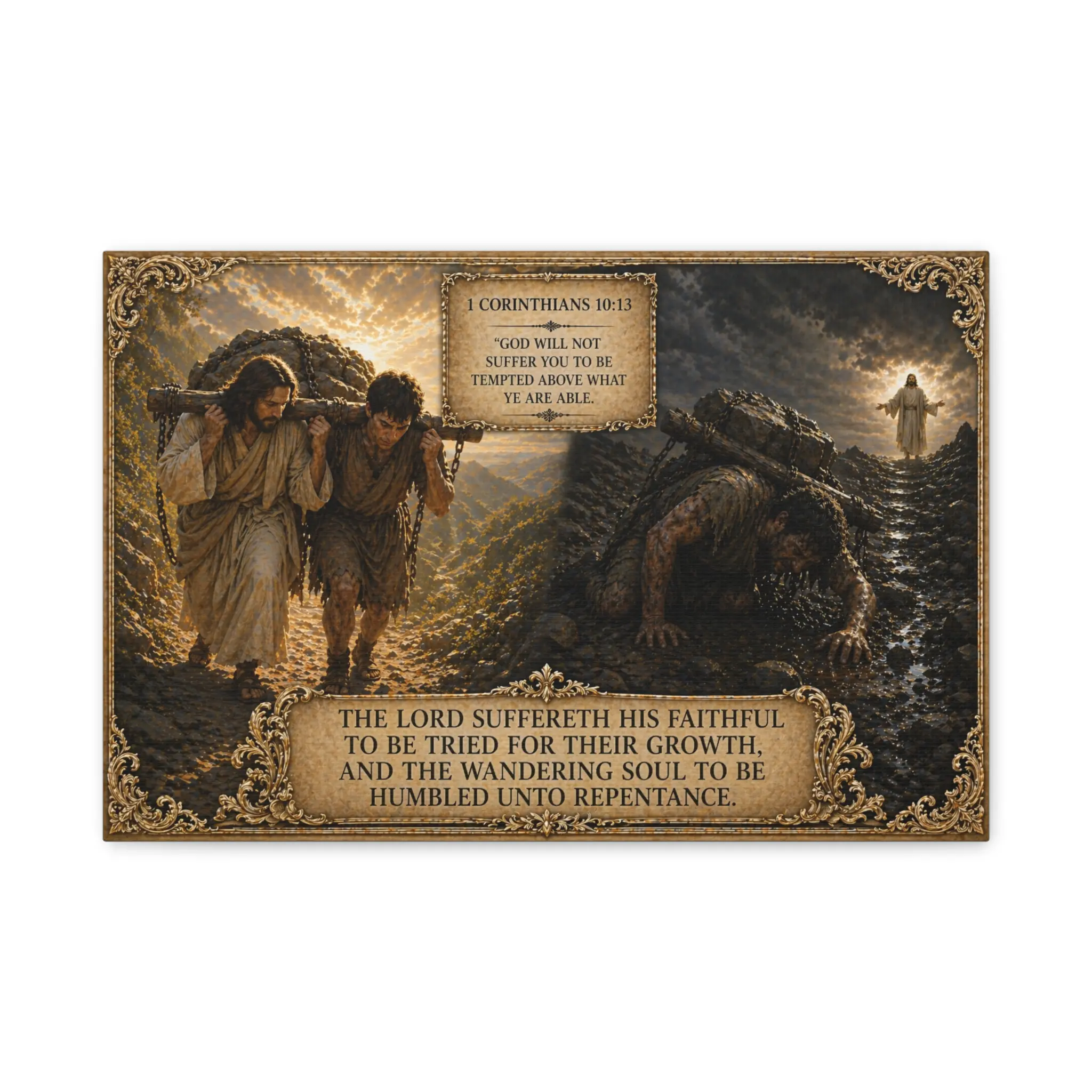 Christian Wall Art Canvas Print, 1 Corinthians 10:13 Bible Verse, Jesus Faith Artwork, Scripture Canvas, Religious Home Decor