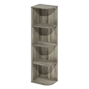 PASIR Bookcase, 4-Tier Corner Open Shelf Bookcase, Standing Bookcase, for Organization and Storage, 9.3 x 12 x 41.4, for Living Room Bedroom Home Office, French Oak