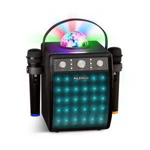 MASINGO Bluetooth Karaoke Machine for Adults and Kids - Portable Singing Equipment Set with 2 Wireless Karaoke Microphones - PA Speaker System with Disco Ball and Party Lights + TV Cable - Ostinato M7 Audio Rechargeable