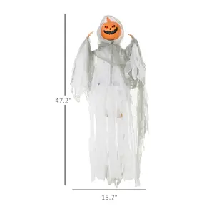 Outdoor Halloween Hanging Pumpkin Ghost w/ Light Up Eyes, Sound Activated Prop w/ Creepy Howling Sounds