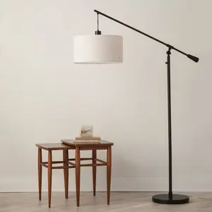 70"x16" Cantilever Drop Pendant Swing Arm Floor Lamp Brown - Threshold: Adjustable, Metal Body, Linen Shade