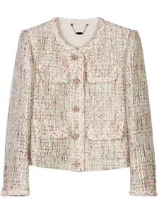 Women's Plaid Print Single-breasted Tweed Jacket, Elegant Fashion Casual Crew Neck Long Sleeve Outerwear for Daily Outdoor Wear, Women Clothing for Spring Fall, Coats
