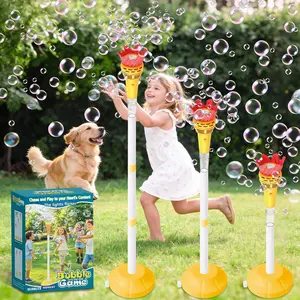 Torch Bubble Machine for Kids, Rechargable Bubble Maker Bubble Toys with Light & Music, Outdoor Automatic Standing Height Adjustable Bubble Machine for Toddlers 1-3, back-to-school season,Birthday Party Gifts