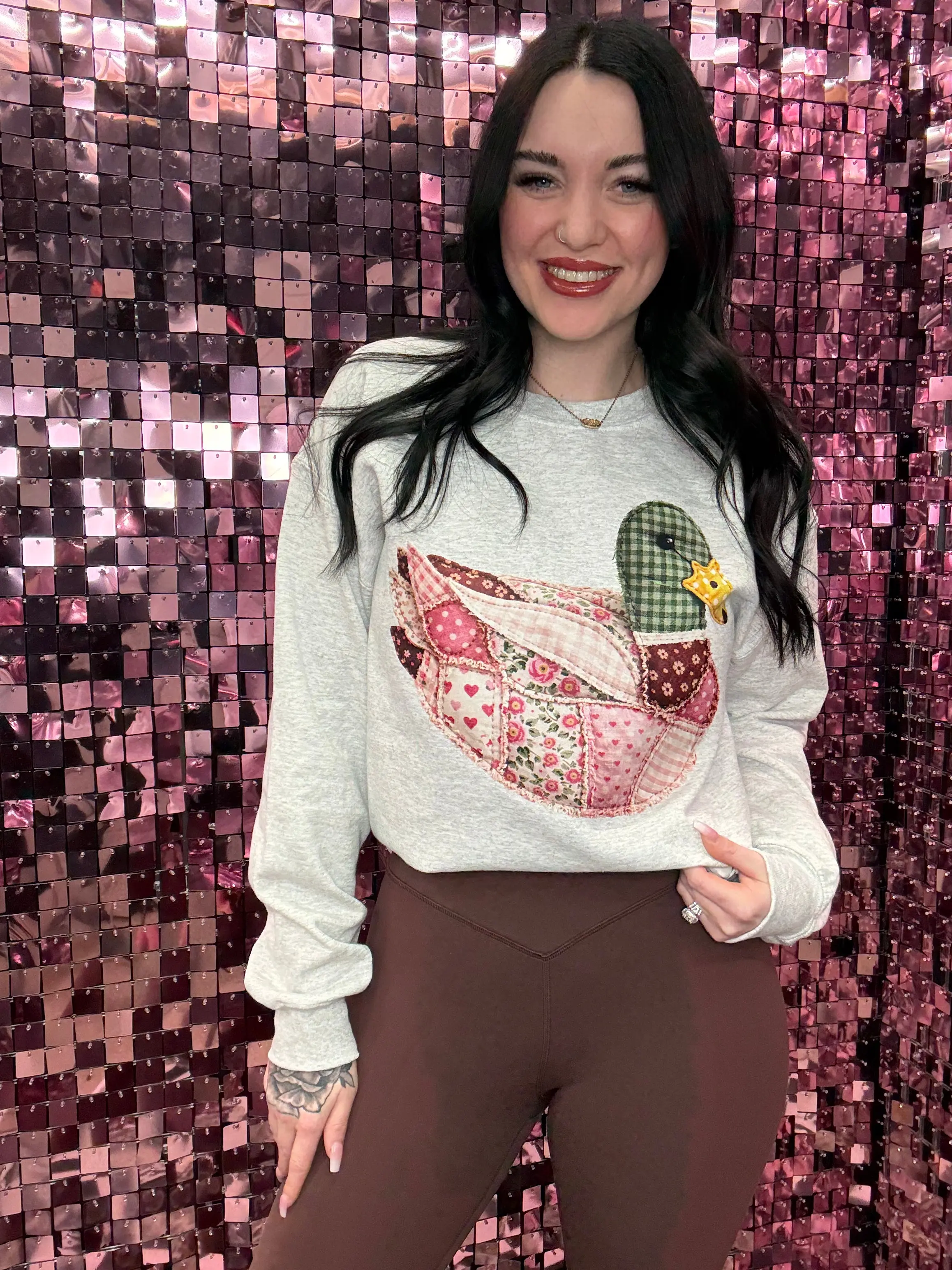 Pink Patchwork Duck Sweatshirt Pink Patchwork Duck Sweatshirt