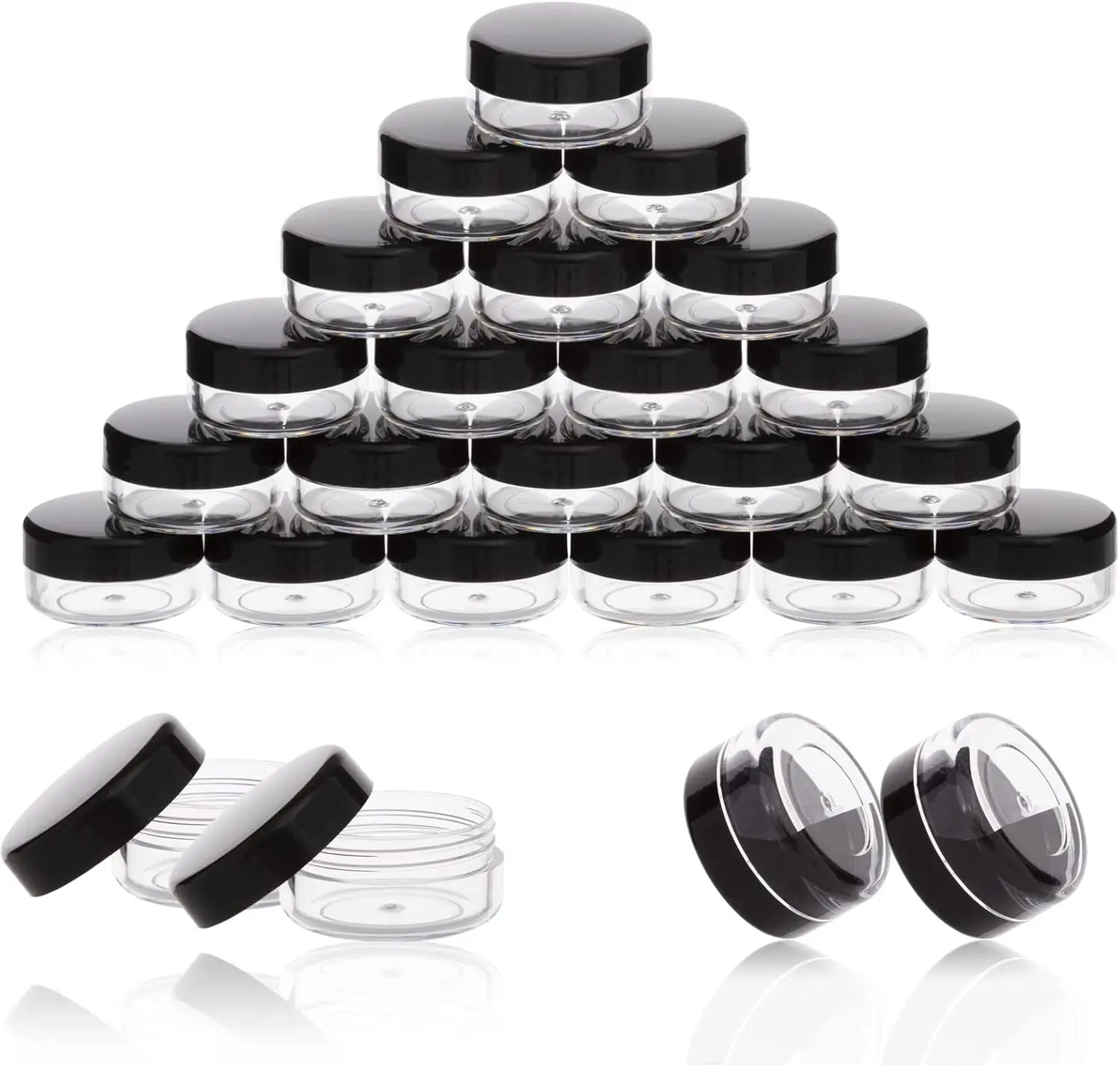 3 Gram Sample Containers with Lids, 50 Count Tiny Sample Jars, 3ML Makeup Cosmetic Containers for Lip Balms, Lotion, Powder, Beauty Products(Black Lids)