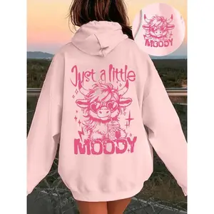 Women's Cute Cow Print Hoodie, Trendy Casual Long Sleeve Hooded Sweatshirt for Fall & Winter, Fashion Ladies' Top for Daily Wear