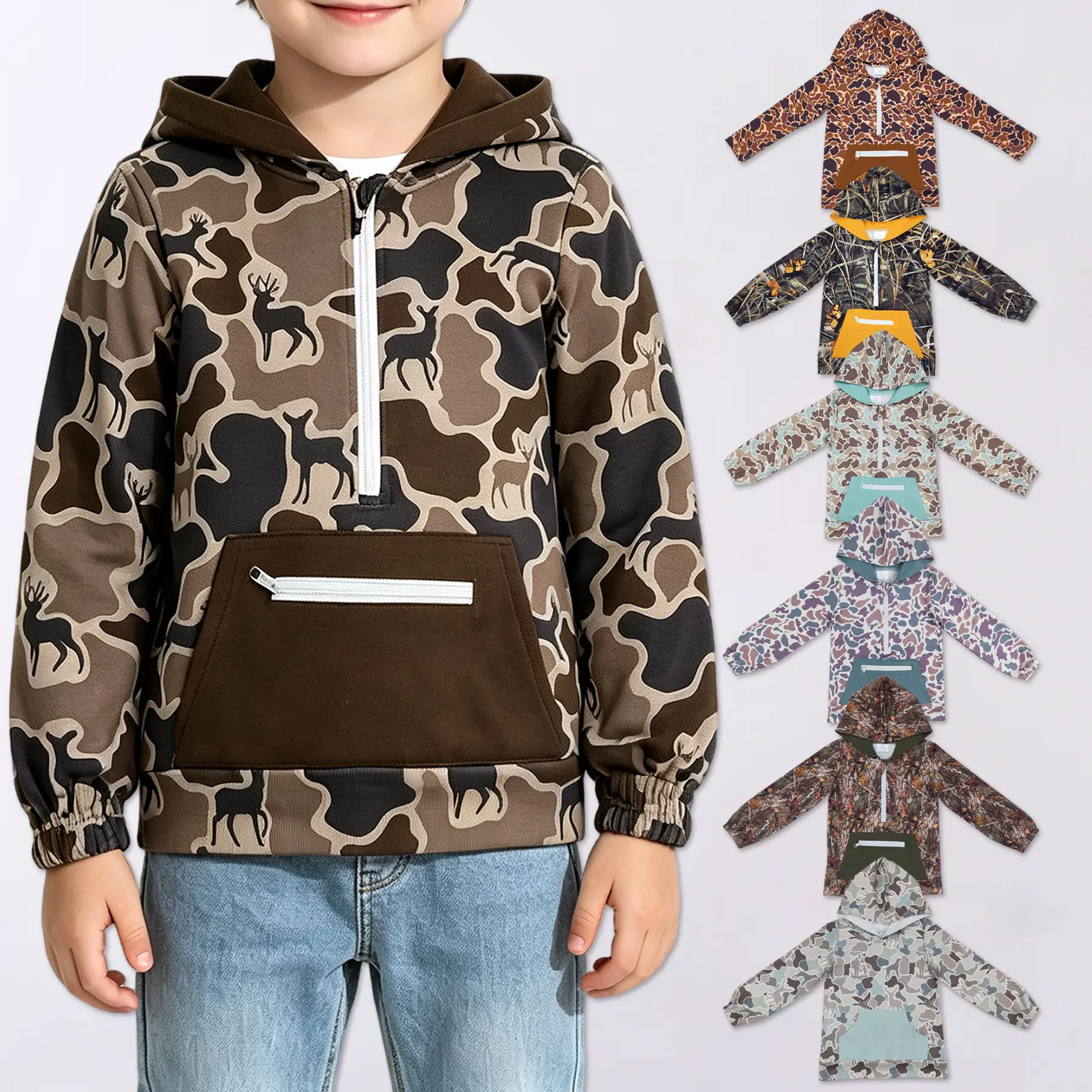 Camo Pullover Hoodie with front zipper Pocket