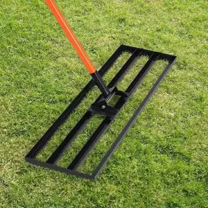 Lawn Leveling Rack 17x10 Inch, Heavy Duty Steel Yard Leveling Rack with 5 ft Extended Handle, Ground Leveler for Garden, Backyard, Golf Field, Farm, Level Soil or Dirt Ground, Black & Orange