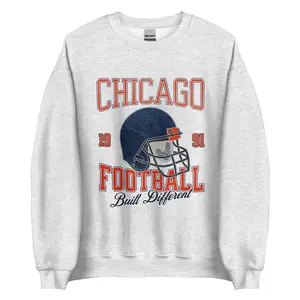 Chicago Football Sweatshirt – Cozy Pullover Crew Neck Cotton Graphic, Vintage Gameday, Football Season Fan Gift, Bears Fan Gift Idea