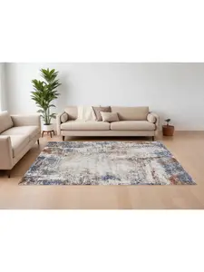 HomeRoots 567225 10 x 14 ft. Abstract Power Loom Worn Faded Rectangle Area Rug, Blue, Gray & Brown