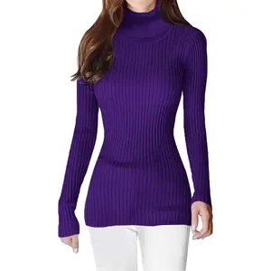 V28 Turtleneck Ribbed Sweaters for Women Cute Sexy Knitted Warm Fitted Sweater v28