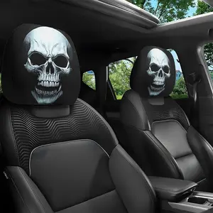 2 Gothic Skull Pillow Covers - Halloween & Christmas Car Decorations for All Cars - Unfilled Easy-to-Install Unisex Cushion Covers, Stylish Car Interior Accessories, Smooth Textured Covers, Car Head Rest Covers, Head Rest Covers