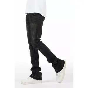 Inkspill Grey Oil Wash Stacked Flare Jean