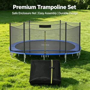 Round trampoline safety enclosure net, compatible with 8/10/12/14/15/16ft trampolines.Equipped with dual zippers and fasteners, weather resistant replacement net for outdoor use.