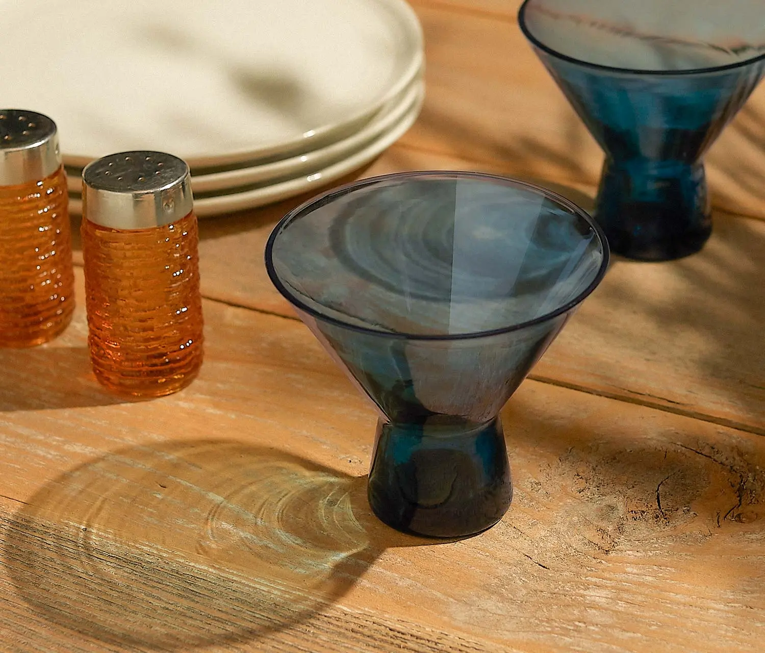 Acopa Pangea Stemless Martini Glass Set - Cerulean Blue
