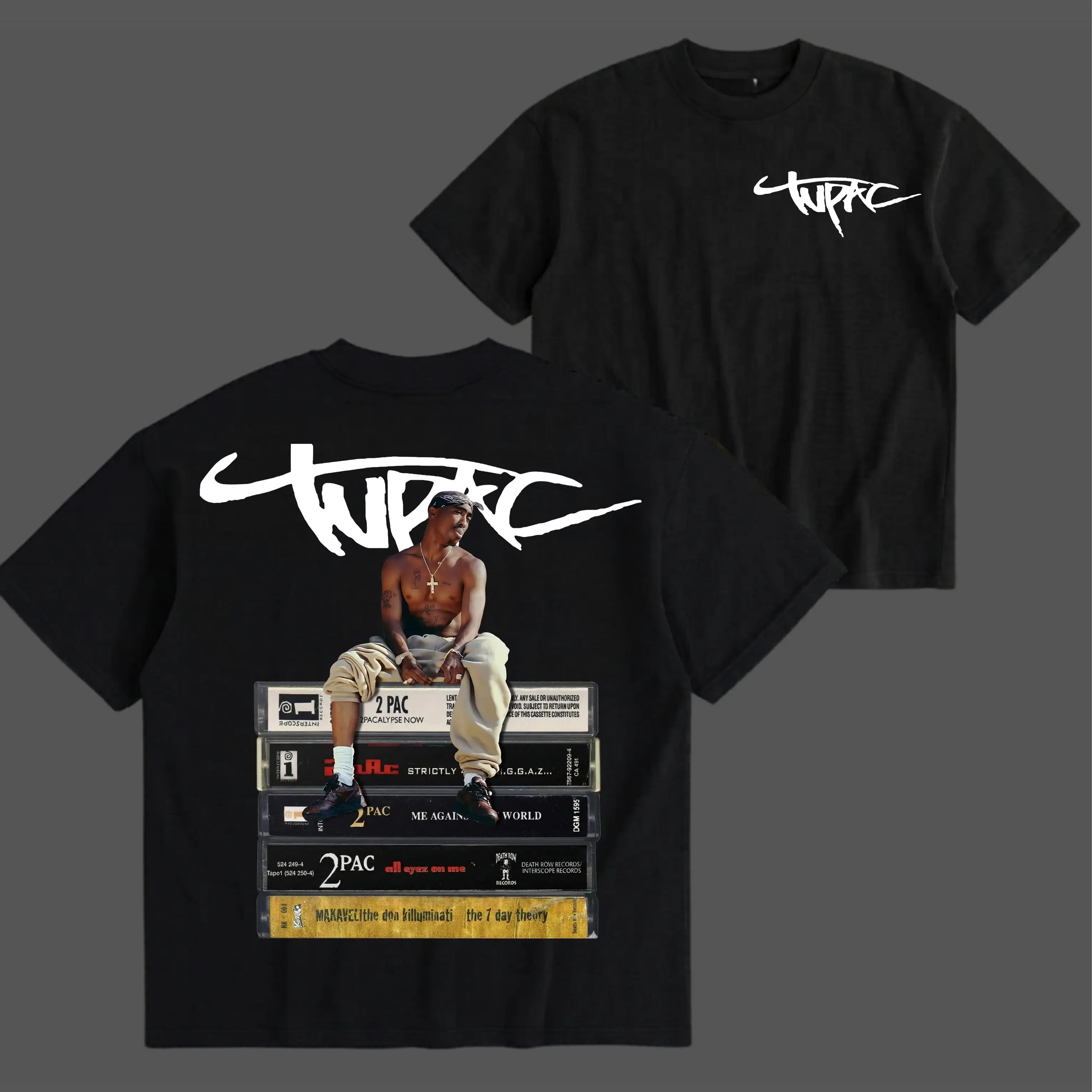 Women's 2-Sided Tupac Album Graphic T-Shirt - Round Neck, Short Sleeves, 90s Hip Hop Rap Streetwear, Made in USA, Fan Gift