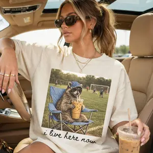 Comfort Colors Soccer Mom Raccoon Iced Coffee T Shirt For Soccer Moms Funny Sideline Mom Gift Game Day Tournament TShirt Live Here Now T-Shirt Graphic Tee