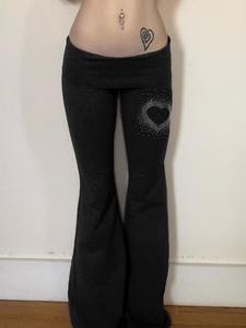 women's heart shaped rhinestones flare leg pants, fashion casual bell bottom trousers for daily wear, ladies bottoms for all seasons