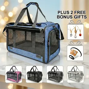 SmartWell Soft Sided Cat Carrier With Privacy Curtains Airline Approved Travel Bag For Large Cats Small Dogs Foldable Washable Bedding Plus Free Recovery Cone And Toys Gift Set