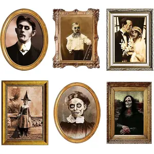 Halloween Decorations  Changing   Pictures Moving Portrait Haunted Pictures Gothic Mansion Portraits Tabletop Picture Frame Scary Wall Decoration for Halloween Party House (Chic,6 PCS)