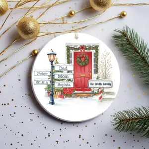 Personalized Family Christmas Ornament: Watercolor Street Scene, Keepsake Gift