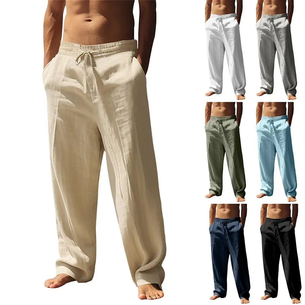 Men’s Lightweight Drawstring Lounge Pants, Relaxed Fit Wide Leg Casual Pants with Pockets, Breathable Summer Beach Trousers